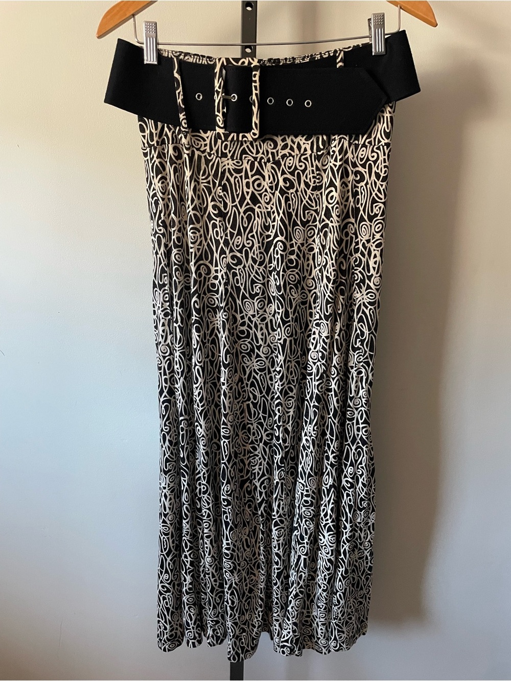 Y2K Vintage Lapis Belted Abstract Graphic Print Maxi Skirt Size Medium 2000s